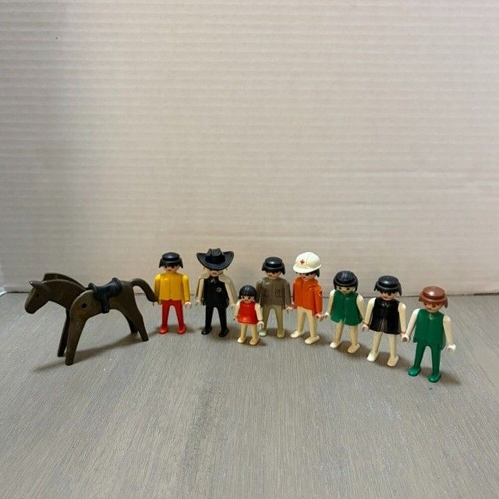 Vintage Geobra 1974 Playmobil Lot of 8 Figures and Horse Sheriff Medic Child